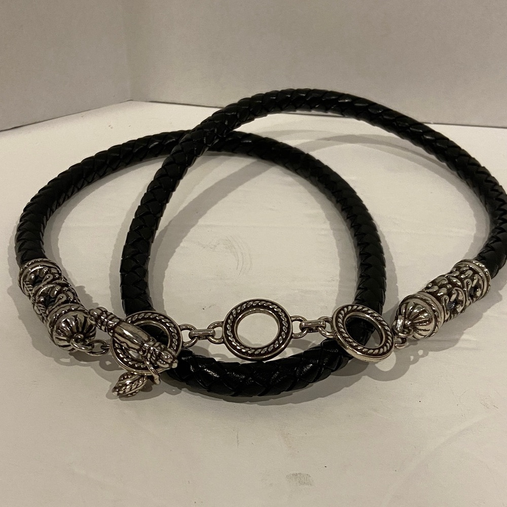 EUC Braided Leather Brighton Silver Hook and Eye Belt